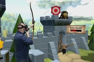 Hombre jugando a realidad virtual.