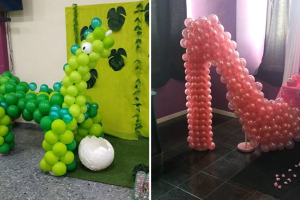 Formas hechas con globos para fiesta infantil.